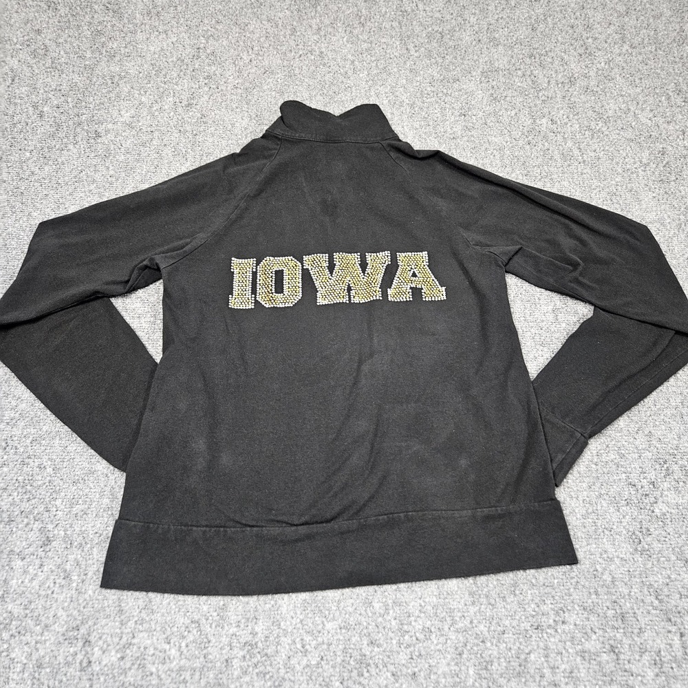 Iowa Hawkeyes Full Zip Jacket Womens Large Black Rhinestone Bedazzled Track Top